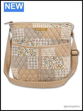 Quilted Cotton Crossbody Handbag with Pockets and Adjustable Strap